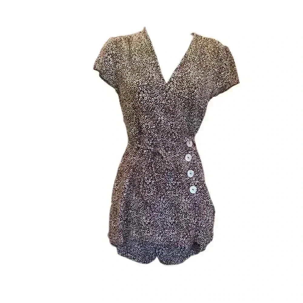 URBAN OUTFITTERS Brown Floral Wrap Romper with Side Buttons - size Small